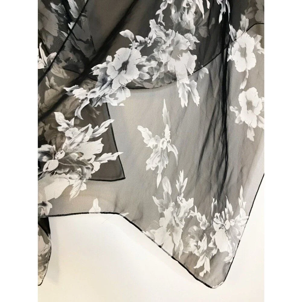 Black Sheer Floral Chiffon Scarf Wrap Shawl Romantic Goth Whimsigoth